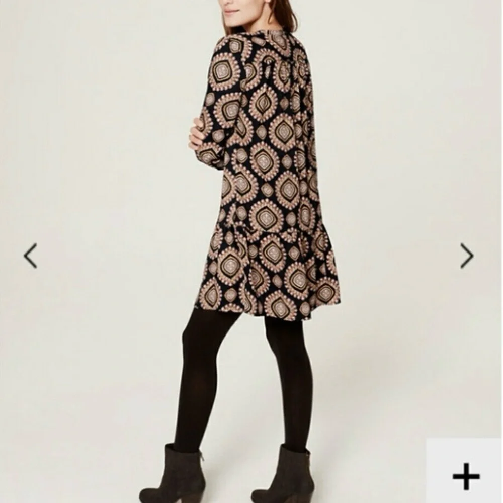 Loft Navy Blue Dress Geometric Medallion Long Sleeve Drop Waist Bohemian Sz S - Picture 5 of 14